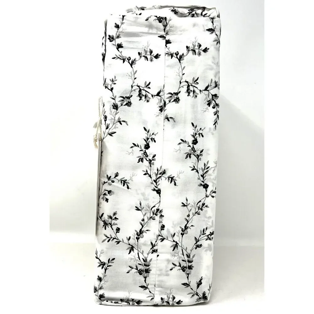 Laura Ashley Percale Cotton KING Sheet Set BLACK White SARAHS SPRIG 4 Pcs. NWT